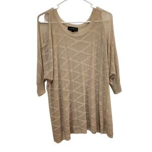 Lane Bryant Knit Lightweight Cold Shoulder Blouse Top Glitter Beige Size 14/16
